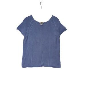 Talbots Vintage Knit Sweater Top Womens Large Blue Mercerized Cotton
